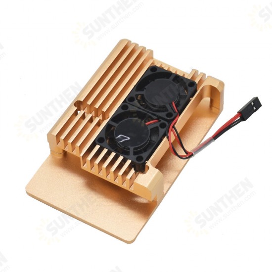 Golden Metal Alloy Aluminum Case Enclosure with Cooling Fan for Raspberry Pi 3B+ Golden Metal Alloy Aluminum Case Enclosure with Cooling Fan for Raspberry Pi 3B+