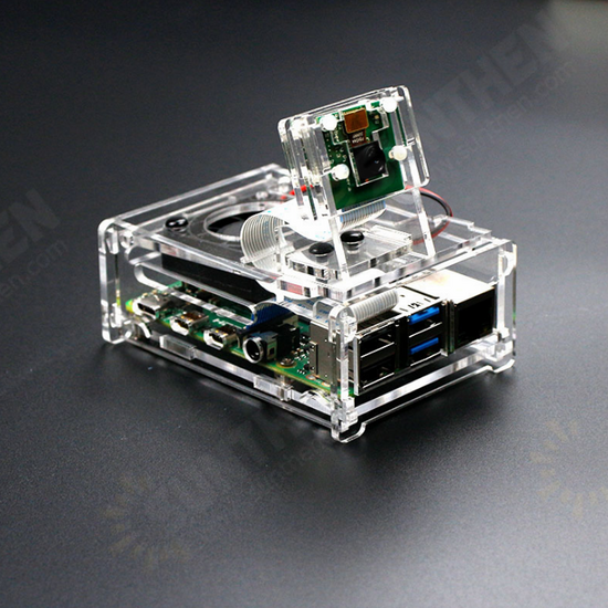 Transparent Acrylic Case with Cooling Fan Set Compatible 3.5 inch Screen & Camera for Raspberry Pi 4B