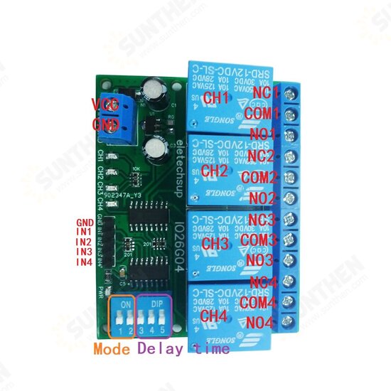 4CH Multifunction Delay Relay Module Flip-Flop Bistable Self-locking Interlock Power Conditioner Audio Device Power Up