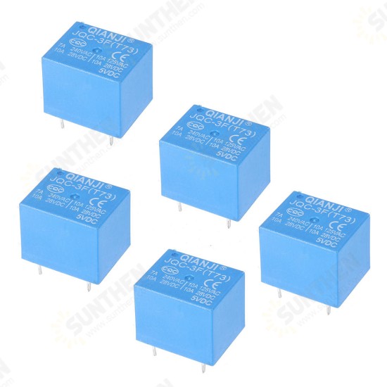 5Pcs JQC-3F(T73)-5VDC 12VDC T73 5V 12V 10A 5Pin Relay Module