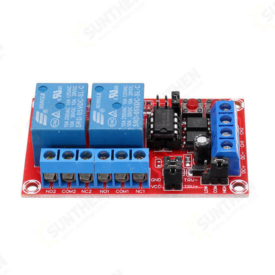 5V 2 Channel Button Self-locking Interlock Three-selection One Relay Module High and Low Level Trigger with Sw