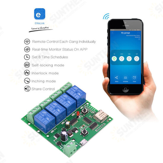 ST-DC4 WiFi 4-way Relay Module Inching Momentary/Self-Locking/Interlock Switch Module Works with Amazon Alexa