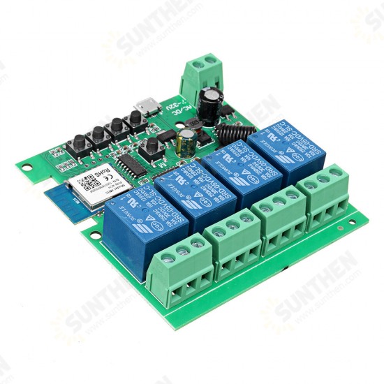 Tuya 433RF WiFi 4-way Relay Module Momentary/Self-lock/Interlock Switch Module with Remote Control