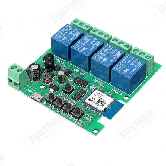 Tuya 433RF WiFi 4-way Relay Module Momentary/Self-lock/Interlock Switch Module with Remote Control