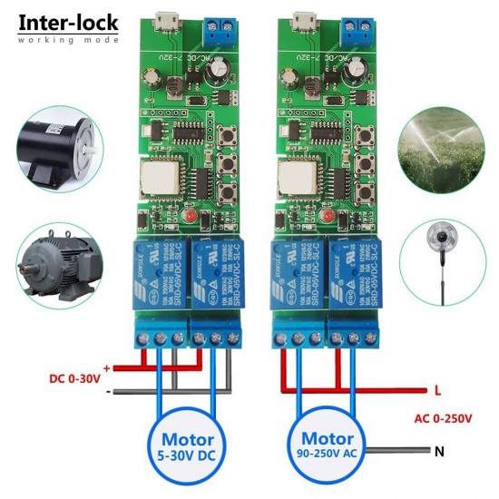 WiFi 2-way Relay Module Self-Locking/Interlock Switch Module Works with Amazon Alexa Google Home