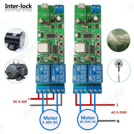 WiFi 2-way Relay Module Self-Locking/Interlock Switch Module Works with Amazon Alexa Google Home