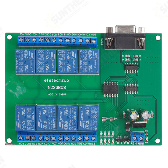 N223B08 8CH DC 12V RS232 Relay Module Serial Port Remote Control Switch PLC PLC IO Expansion Board