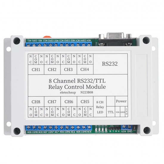 N223B08 8CH DC 12V RS232 Relay Module Serial Port Remote Control Switch PLC PLC IO Expansion Board
