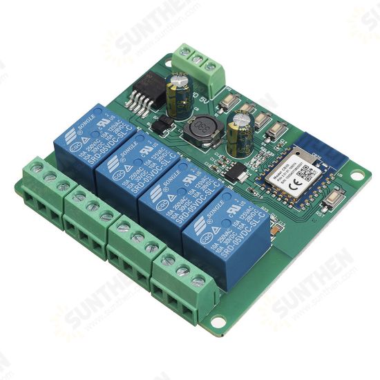 Tuya DC 5V/7-28V10A 4CH WiFi Remote Relay Module Mobile APP Control Smart Switch DC Relay Module