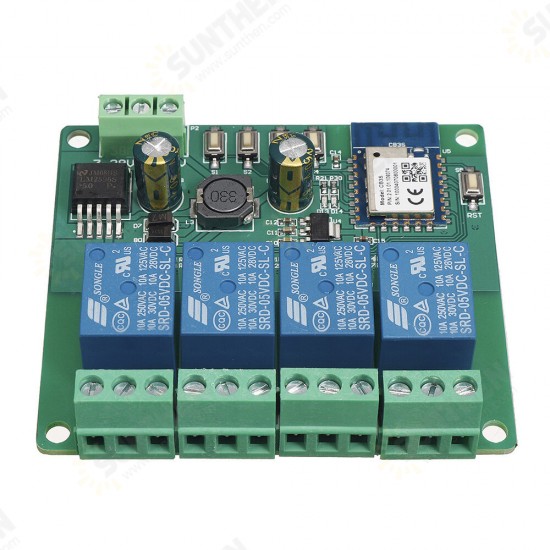 Tuya DC 5V/7-28V10A 4CH WiFi Remote Relay Module Mobile APP Control Smart Switch DC Relay Module