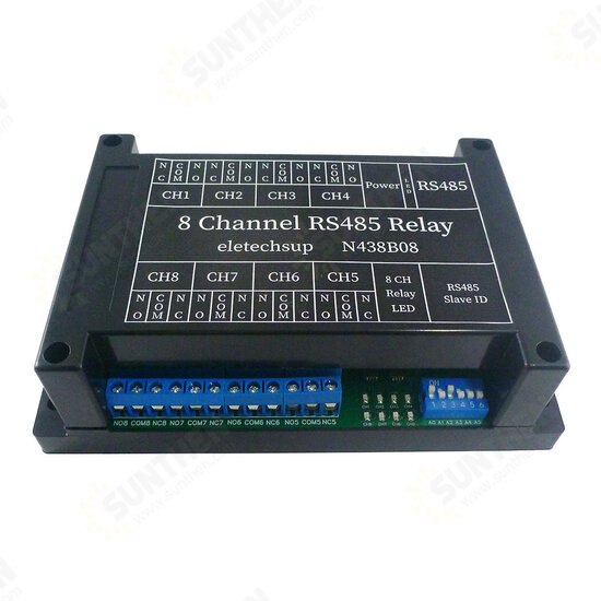 with TVS protected DC 12V 8Ch RS485 Relay Module Modbus RTU 03 06 16 Function Code DIN Shell Switch Board