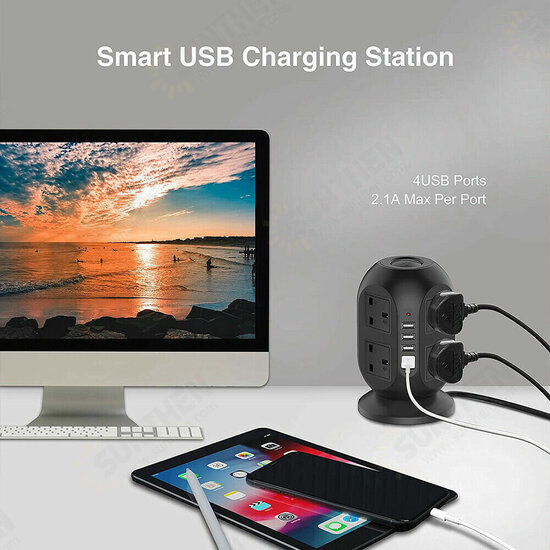 3M Extension Lead Cable Surge Protected Tower Power Socket with 8Way 4 USB 3M Extension Lead Cable Surge Protected Tower Power Socket with 8Way 4 USB