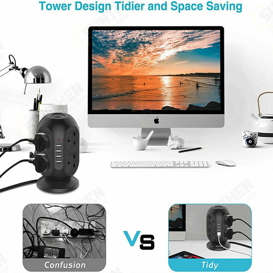 3M Extension Lead Cable Surge Protected Tower Power Socket with 8Way 4 USB 3M Extension Lead Cable Surge Protected Tower Power Socket with 8Way 4 USB
