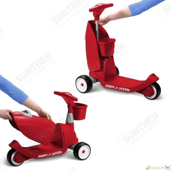 3 Wheeled Scooter w/ Storage Box Seat for Kids 2-in-1 Baby/Children/Toddlers Walker & Ride On Scooter Toy Kick Scooter for Boys and Girls Ages 1-5 Years Old