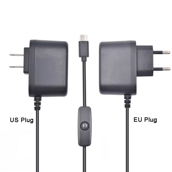 R 5V 3A Type-C US/EU Plug Power Charger Adapter With Switch For Raspberry Pi 4B
