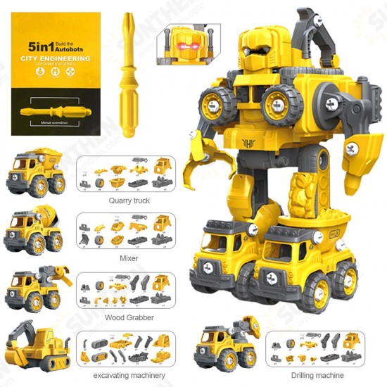 131Pcs/133Pcs 5in1 DIY Deformation Construction Vehicle Smart Remote Control Built Block RC Robot Toy