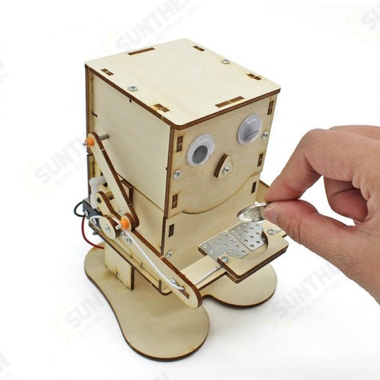 DIY Wooden Coin-eating Robot Assembling Toys Creativity Technology Small Production