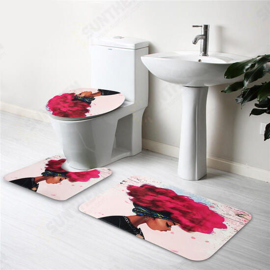 3PCS African Girl Explosion Head Non-Slip Bath Carpet Toilet Cover Shower Mat