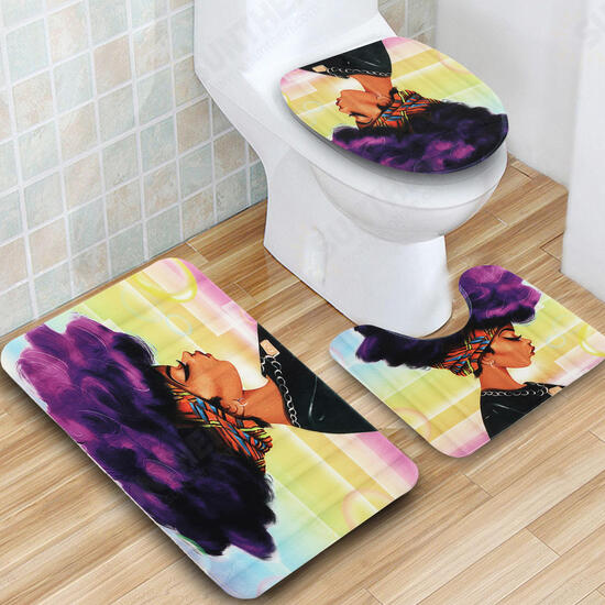 3PCS African Girl Explosion Head Non-Slip Bath Carpet Toilet Cover Shower Mat