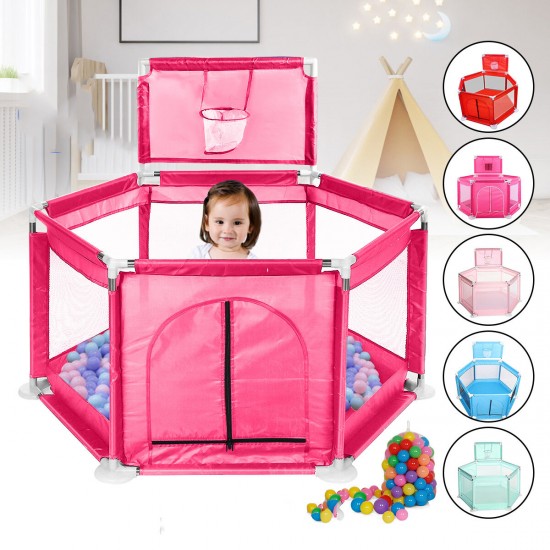 2 in 1 6-Sided Baby Playpen with ball frame Toddler Children Play Yardsfor Children Under 36 Months Tent Basketball Court Gifts Safety Fence Kids Playground