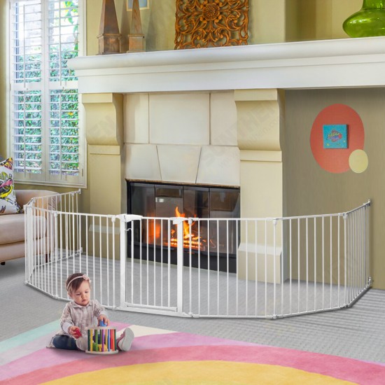 198 inch Long Baby Gate, Extra Wide Baby Gate Play Yard 8 Panel Foldable Safety Gate for Pet Child Auto Close Baby Gate for Stairs Doorways Barriers, 30inch Tall, Black