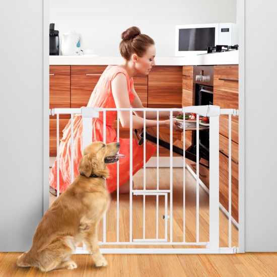 Extra Wide Pet Gate for Dog Cat Animal, Baby Gate Fence Pens with Swing Door Kids Play Gate 30inch Tall Doggie Gate for Stairs Doorway White/Black