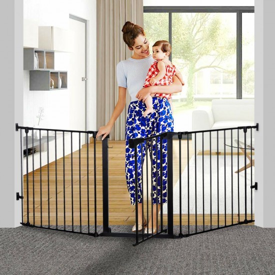 White/Black Adjustable Auto Close Metal Baby Gate with Swing Door For Doorway Stairs
