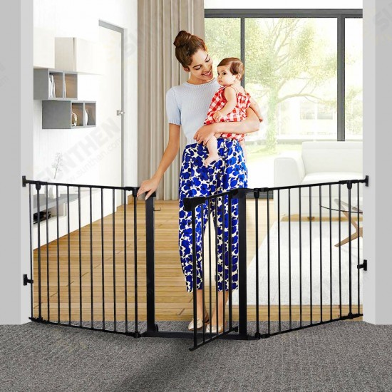 White/Black Adjustable Auto Close Metal Baby Gate with Swing Door For Doorway Stairs