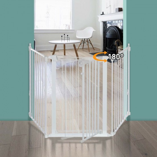 White/Black Adjustable Auto Close Metal Baby Gate with Swing Door For Doorway Stairs