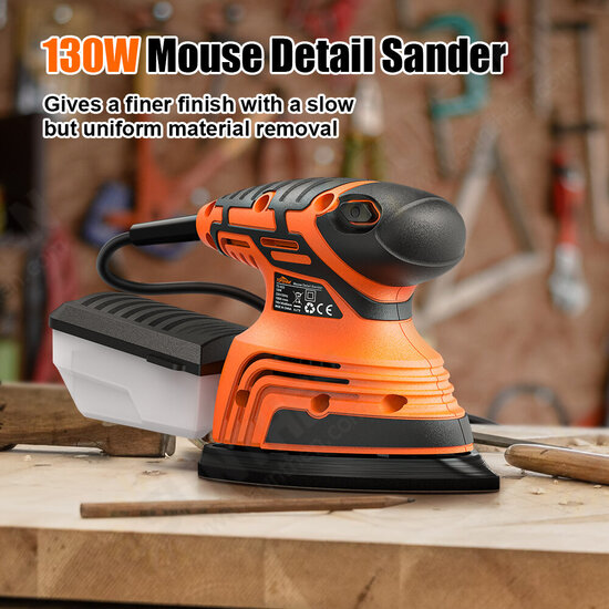 TS-SD2 130W Mouse Detail Sander Small Sander with 12Pcs Sandpapers Dust Collection Box Hand Sander EU/US Plug