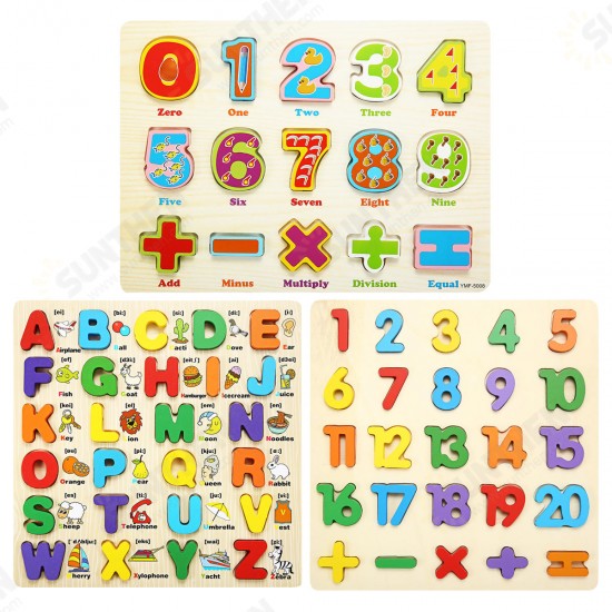 1 Set Wooden Puzzle Hand Grab Board Toy Alphabet Letters Numbers Toddler Kids Early Learning Toys Gift