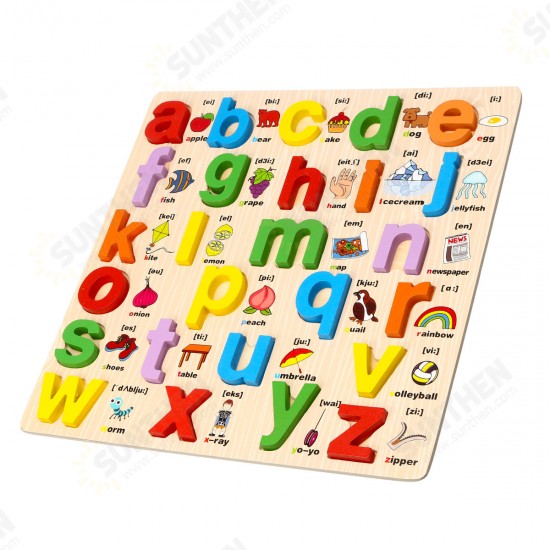 1 Set Wooden Puzzle Hand Grab Board Toy Alphabet Letters Numbers Toddler Kids Early Learning Toys Gift