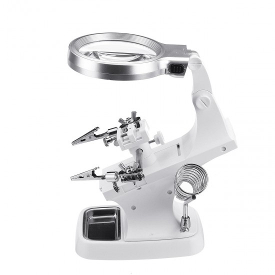 10 LED Helping Hand Clamp Magnifying Glass Soldering Iron Stand Magnifier Tool
