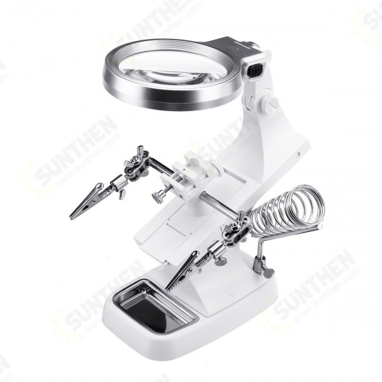 10 LED Helping Hand Clamp Magnifying Glass Soldering Iron Stand Magnifier Tool