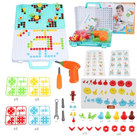 399PCS 3D Creative Electric Drill Toys Set Drilling Screw Puzzle Toy Kid Gift