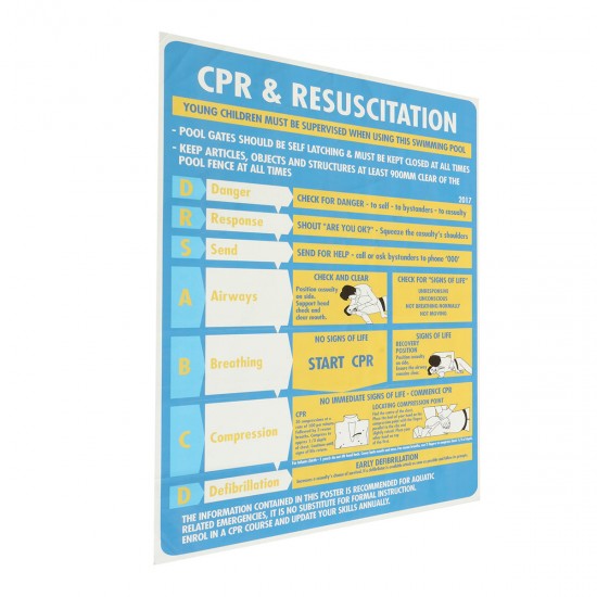 600x400mm Plastic CPR & Resuscitation Chart DRSABC Pool Spa Safety Sign Wall Sticker