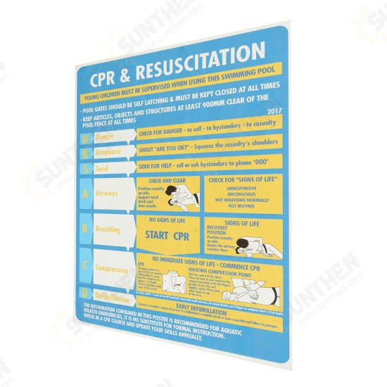 600x400mm Plastic CPR & Resuscitation Chart DRSABC Pool Spa Safety Sign Wall Sticker