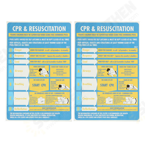 600x400mm Plastic CPR & Resuscitation Chart DRSABC Pool Spa Safety Sign Wall Sticker