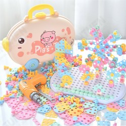 DIY Drilling Screw Creative Mosaic Puzzle Toys Electric Drill Set Educational Building Bricks Toy DIY Drilling Screw Creative Mosaic Puzzle Toys Electric Drill Set Educational Building Bricks Toy