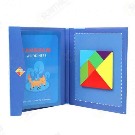 Kids Child Magnetic Tangram Jigsaw Puzzle Toy Creative Shape DIY Wooden Puzzles Montessori