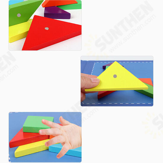 Kids Child Magnetic Tangram Jigsaw Puzzle Toy Creative Shape DIY Wooden Puzzles Montessori