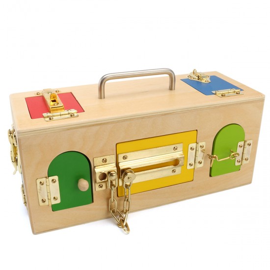 Kids Life Skill Learning Wooden Montessori Practical Wood Lock Box Educational Science Toys