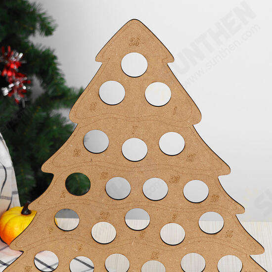 MDF Wooden Christmas Advent Calendar Christmas Tree Decoration Fits 24 Circular Chocolates Candy Stand Rack