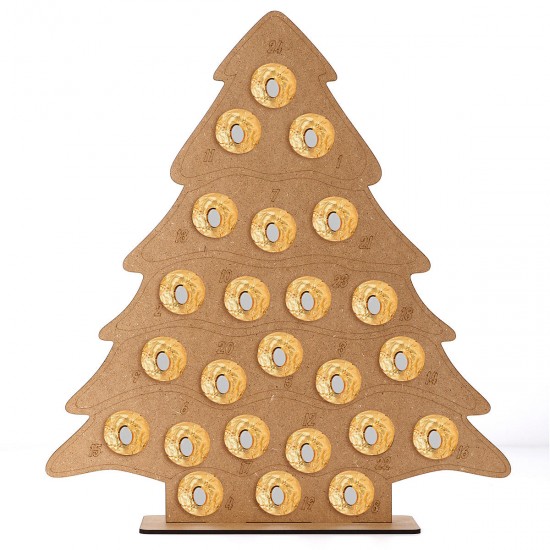 MDF Wooden Christmas Advent Calendar Christmas Tree Decoration Fits 24 Circular Chocolates Candy Stand Rack