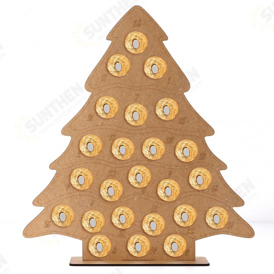 MDF Wooden Christmas Advent Calendar Christmas Tree Decoration Fits 24 Circular Chocolates Candy Stand Rack