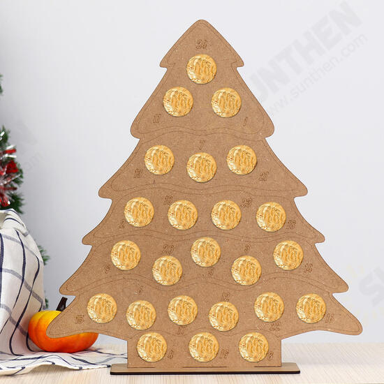 MDF Wooden Christmas Advent Calendar Christmas Tree Decoration Fits 24 Circular Chocolates Candy Stand Rack