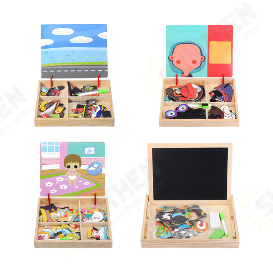 Wood Magnetic Drawing Board Animal Puzzle Toys Jigsaw Puzzle Toy Kids Early Educational Learning