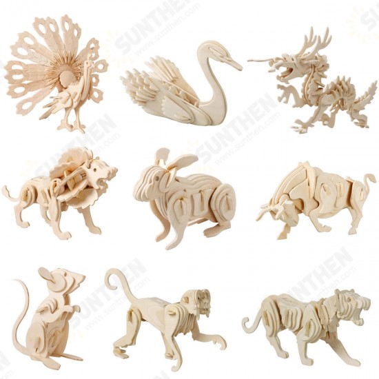 Wooden 3D Puzzle Jigsaw Dragon Snake Animal Shaped Puzzles Toy Kid's Child's Educational Toys Gift