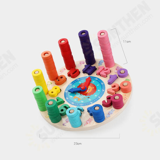 Wooden Baby Kids Rainbow Circle Number Alarm Clock Educational Teaching Toys