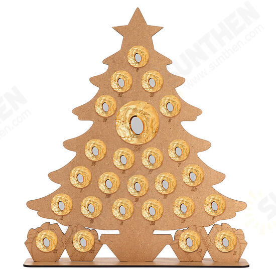 Wooden Christmas Advent Calendar Christmas Tree Decoration Fits 25 Circular Chocolates Candy Stand Rack